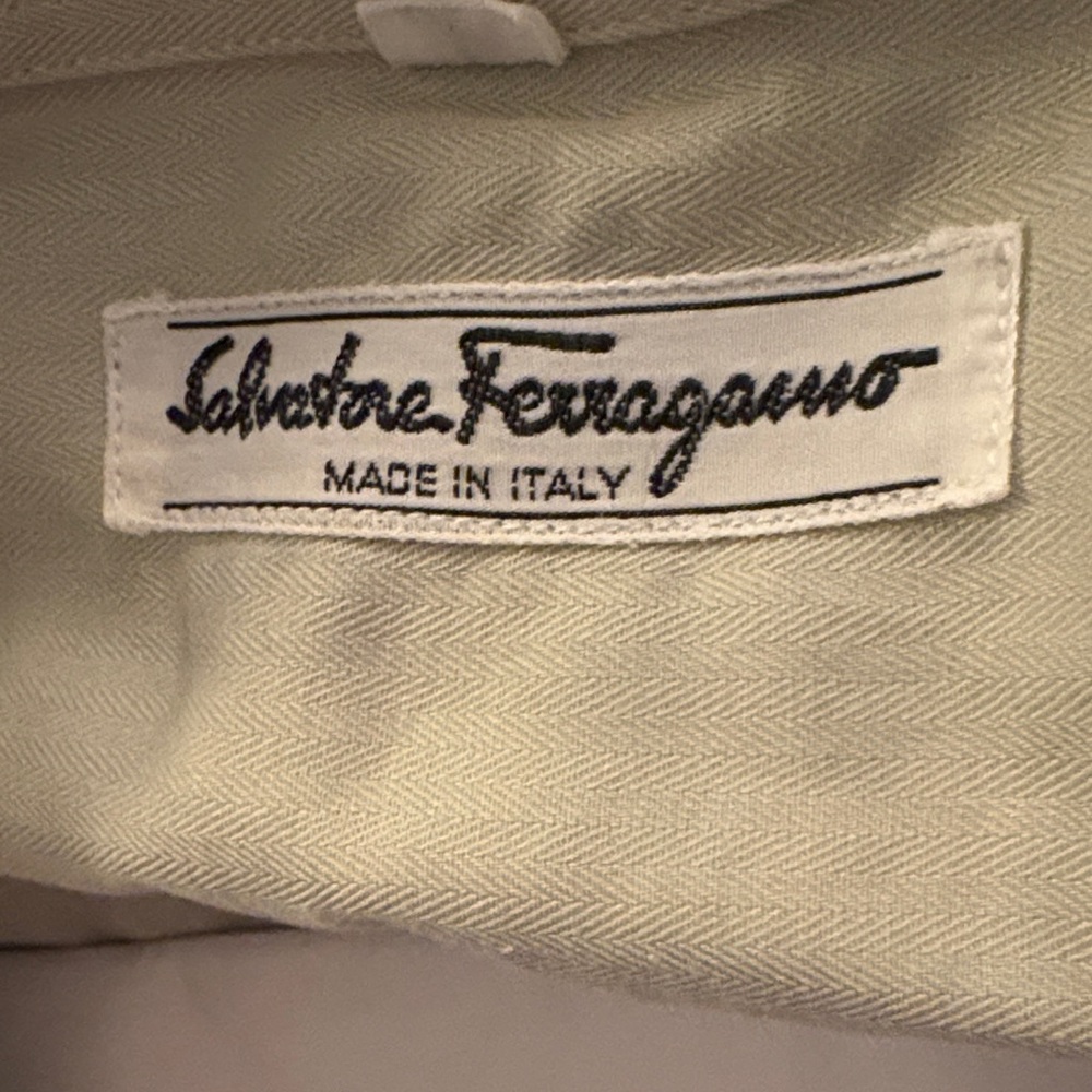Salvatore Ferragamo Light Green Cotton long sleeve shirt. neck size 16. Vintage